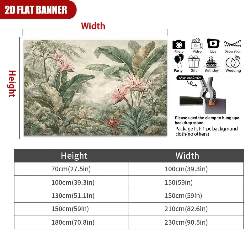 tapisserie murale bannière 2d jardin tropical feuilles bananier fleurs vintage naturelle