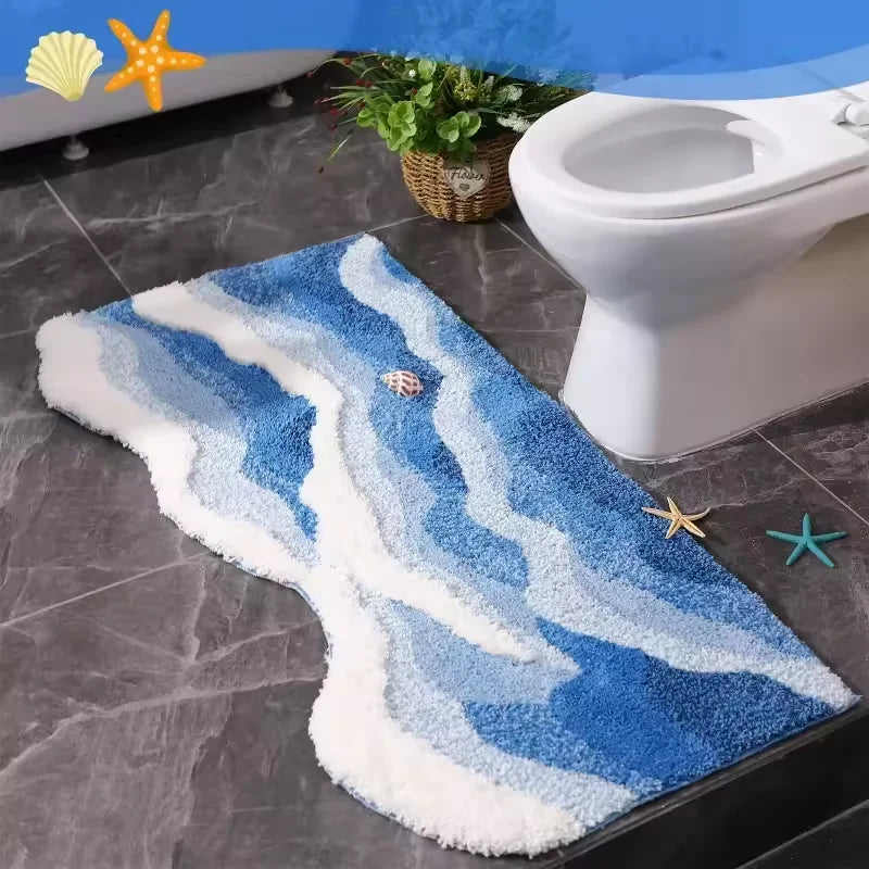tapis bleu ondes antislip polyester moderne salon chambre doux grande taille