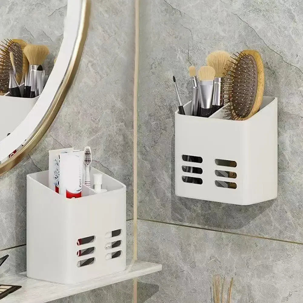 porte accessoires mural adhésif blanc gris moderne organisateur brosses cheveux maquillage toiletté