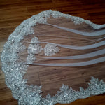 voile mariée blanc broderie paillettes dentelle classique élégant bord dentelle translucide eyelets