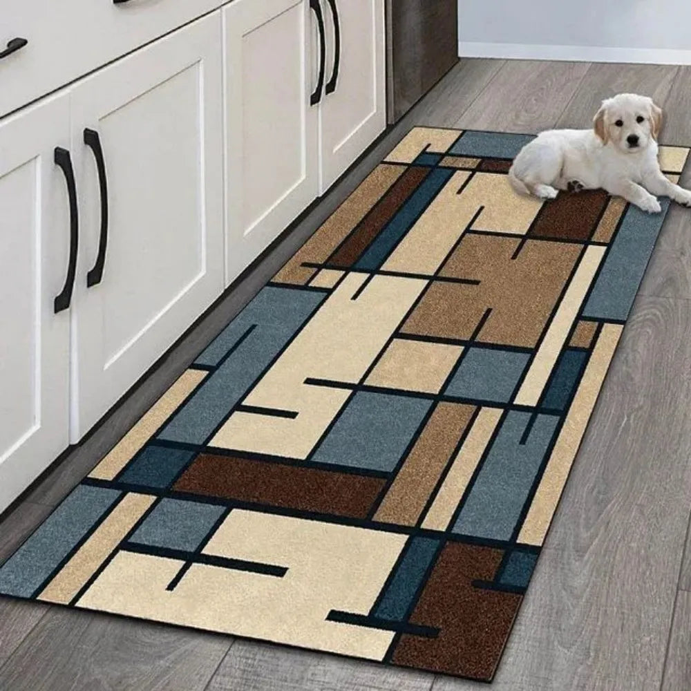tapis moderne gris noir bleu marine antidérapant polyester lavable salon entrée chambre