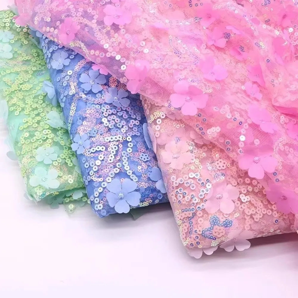 tissu violet rose vert bleu fleurs relief paillettes décoratif élégant polyester rayon hautequalité bricolage