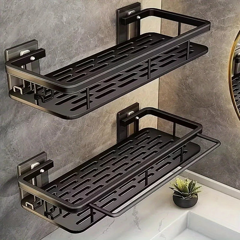 étagère salle bain noir adhésif sans perçage moderne grille perforation rangement robuste plastique