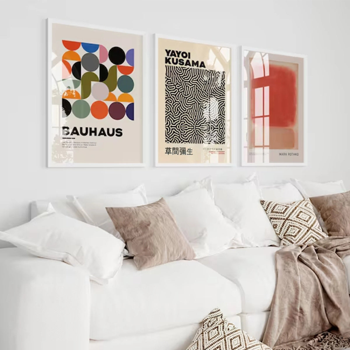 affiches murales contemporaines multicolores géométriques cadre bois salon chambre decoration abstraite zébrée graphique minimaliste
