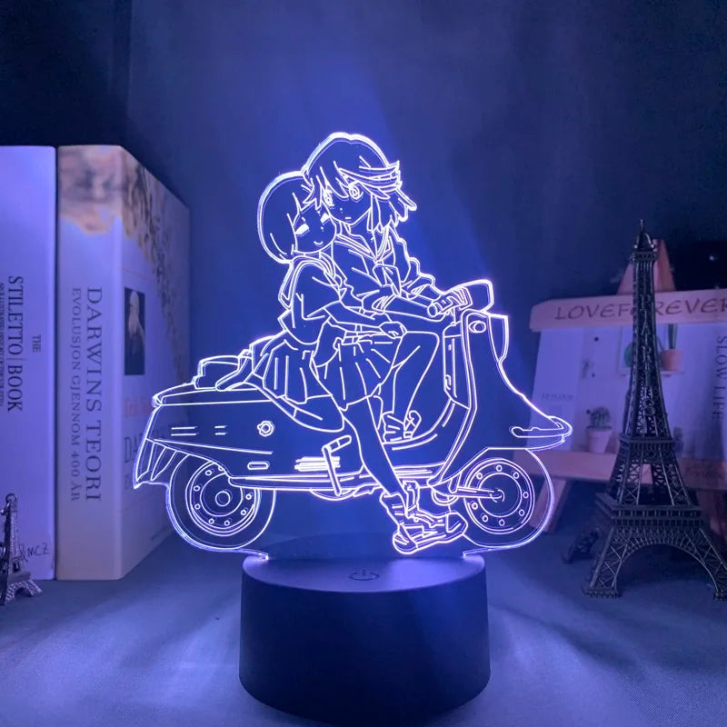 lampe led 3d personnage animé bleu blanc rouge base noire moderne contour linéaire