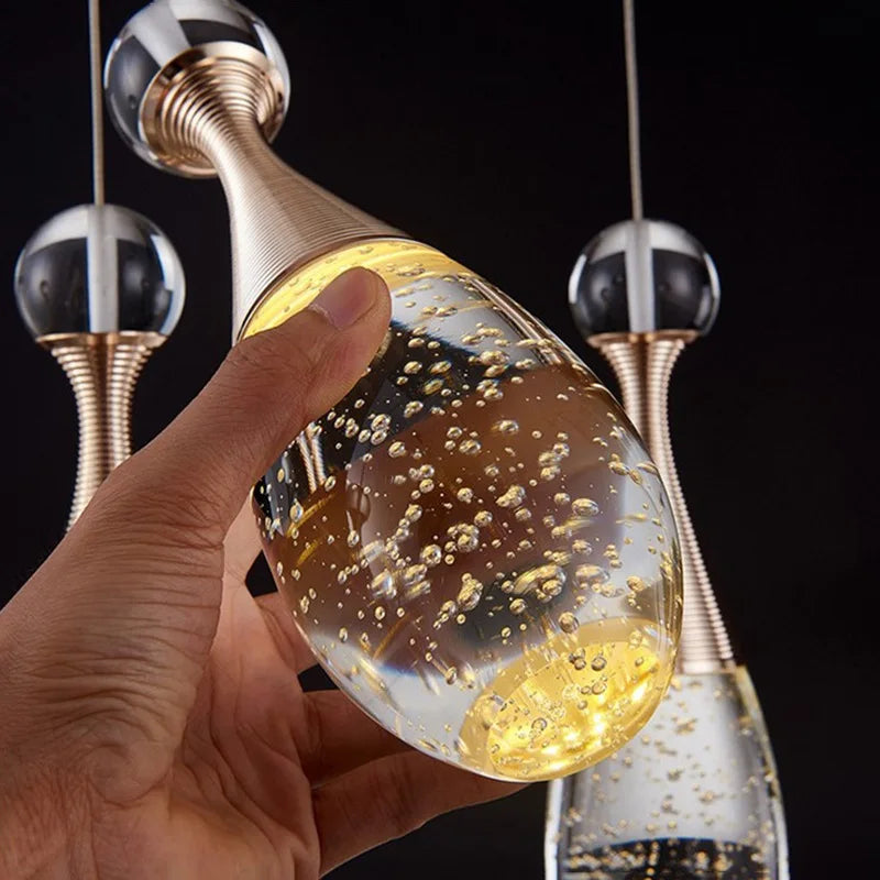suspension lumineuse moderne cristal doré bubbles led chambre salon étincelante contemporain éclairageintérieur