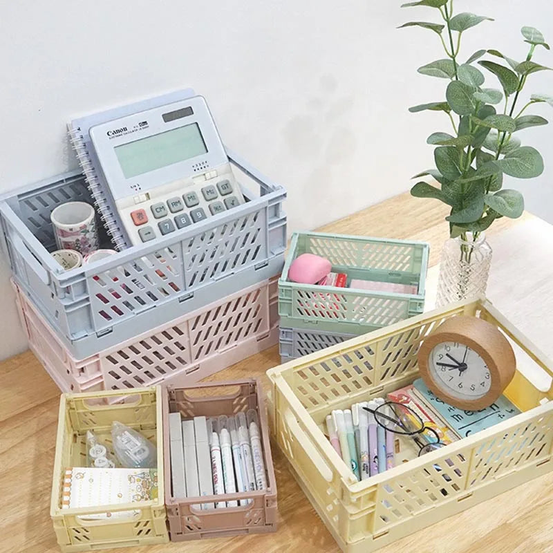 boîtes rangement pliables moderne bleu clair vert pastel blanc jaune rose orange pastilles perforations