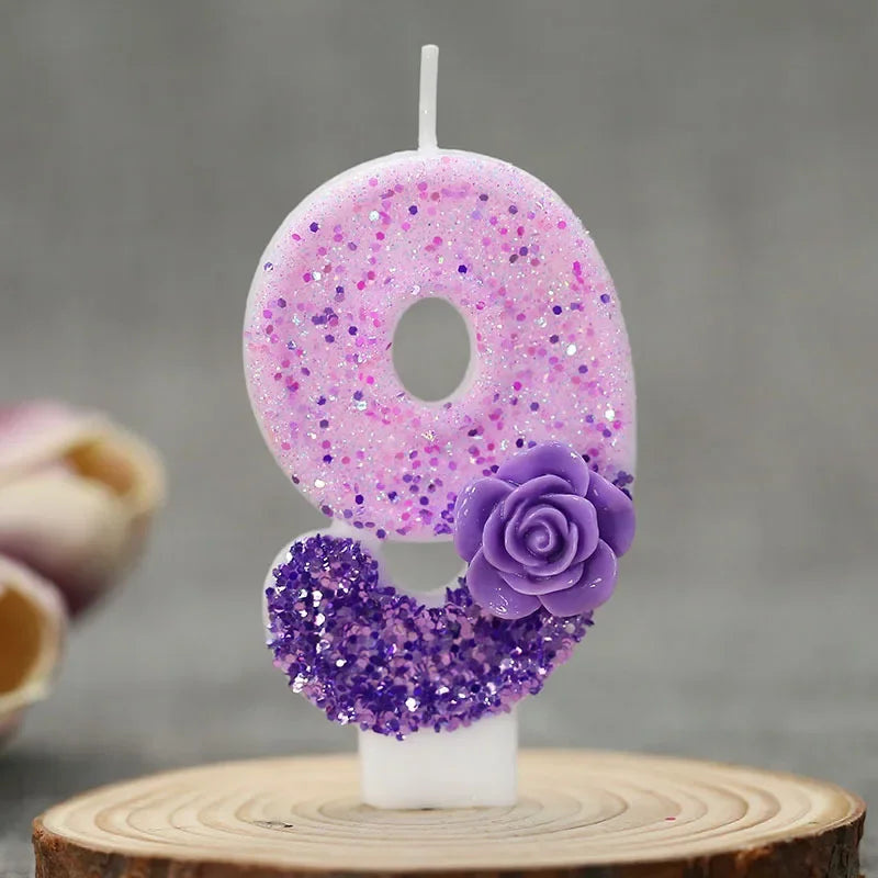 bougies forme chiffres pailletées violettes blanches décoratives anniversaire festive filles garçons