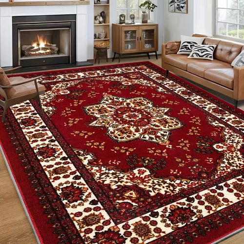 tapis ornements floraux motifs géométriques rouge bleu violet or moderne antidérapant polyester polypropylène chambre
