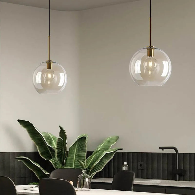 lampe suspendue moderne transparente brillante salon chambre dorée LED minimaliste câble noir