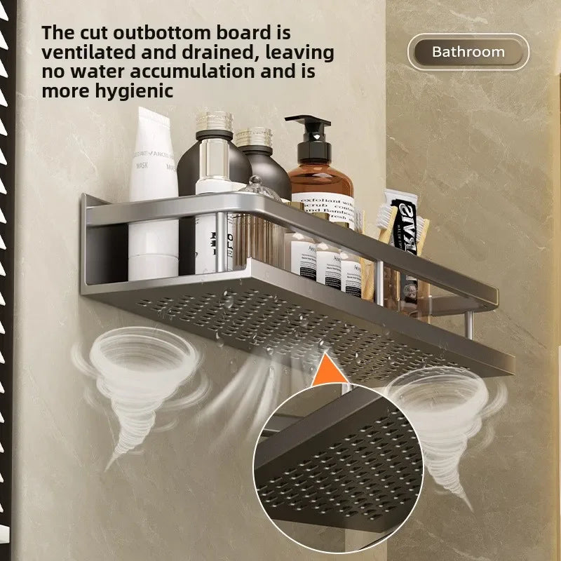 étagères murales salle bain gris métallisé perforées modernes fixations vis sans perforetion aluminium