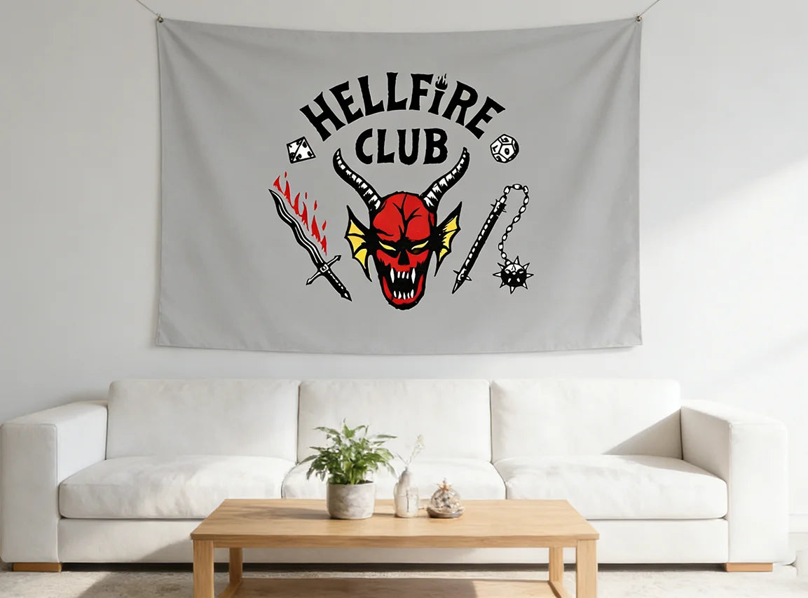tapisserie gothique démon horreur hellfire club gris clair illustration graphique salon chambre coucher 150cm