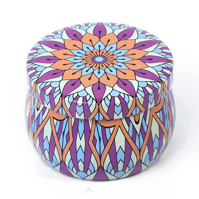 boîtes rondes métal multicolores motifs floraux géométriques boho chic décoration maison