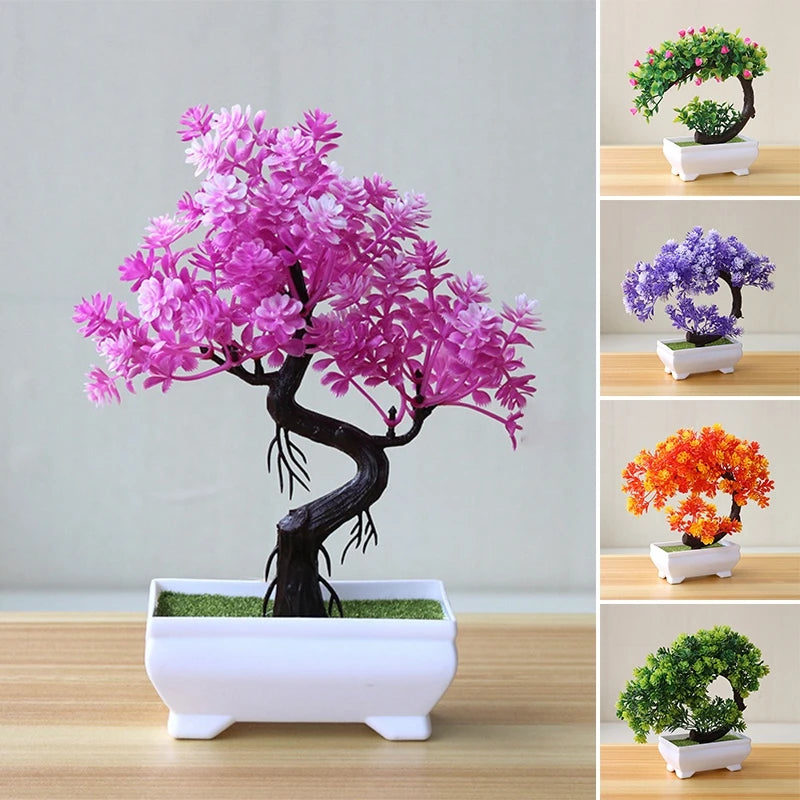 décoration extérieure bonsaï artificiel violet vert orange rose pot mousse tronc feuilles fleursextérieur exposition