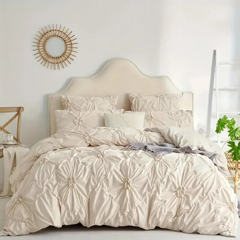 ensemble literie bohème plissé motif floral couleurs unies beige clair couvre lit oreillers élégant