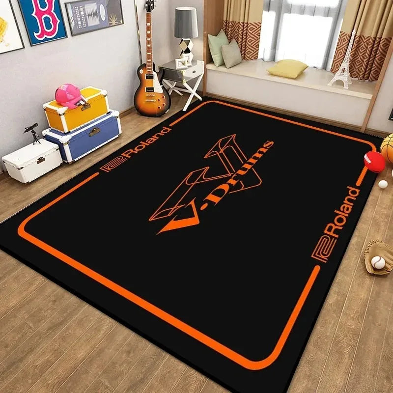 tapis sol batterie musique insonorisé noir blanc orange décoratif moderne studio