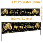 bannière anniversaire enfant moderne happy birthday ballons confettis clips doré noir festive