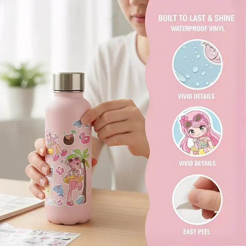 sticker kawaii personnages animés fille piscine guitare autocollants décoratifs carnet journal intime scrapbook