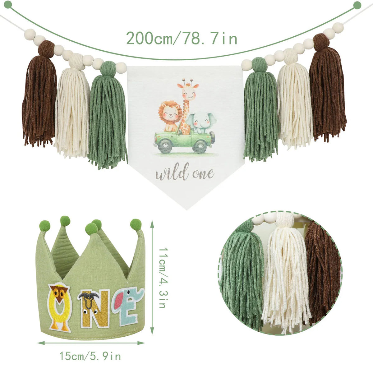 guirlande vert pompons animaux couronne décoration enfant moderne chambre bébé anniversaire festif