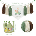 guirlande vert pompons animaux couronne décoration enfant moderne chambre bébé anniversaire festif