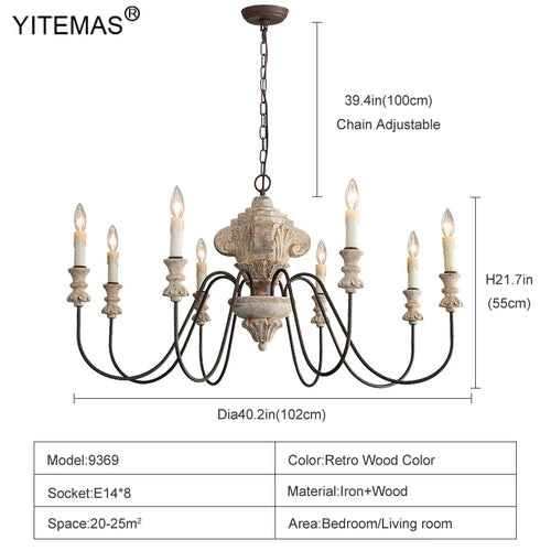 lustre vintage blanc noir bois candelabra ampoules chaîne salon restaurant église rustique adjustable