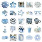 stickers decoratifs bleu clair fleurs coeurs animaux geometriques aesthetic ribbon plate tasse coeur peluche