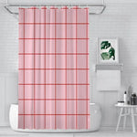 rideau douche moderne rose motif grille rouge minimaliste tissu polyester opaque