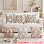 lot housses coussin décoratives motifs géométriques mandalas beige blanc moderne
