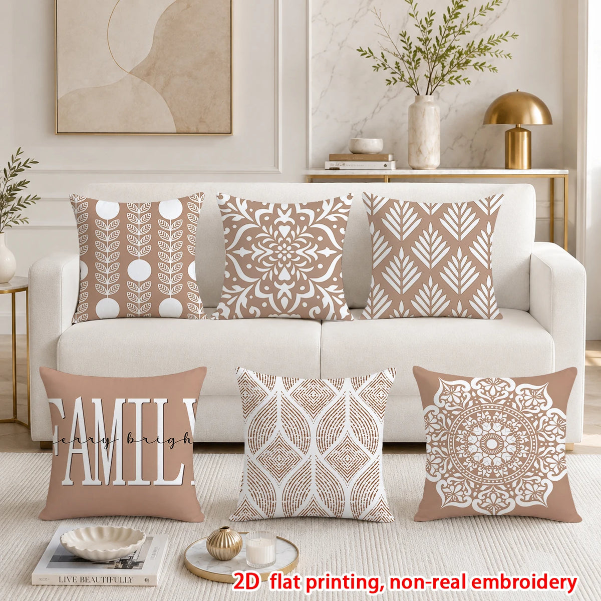lot housses coussin décoratives motifs géométriques mandalas beige blanc moderne