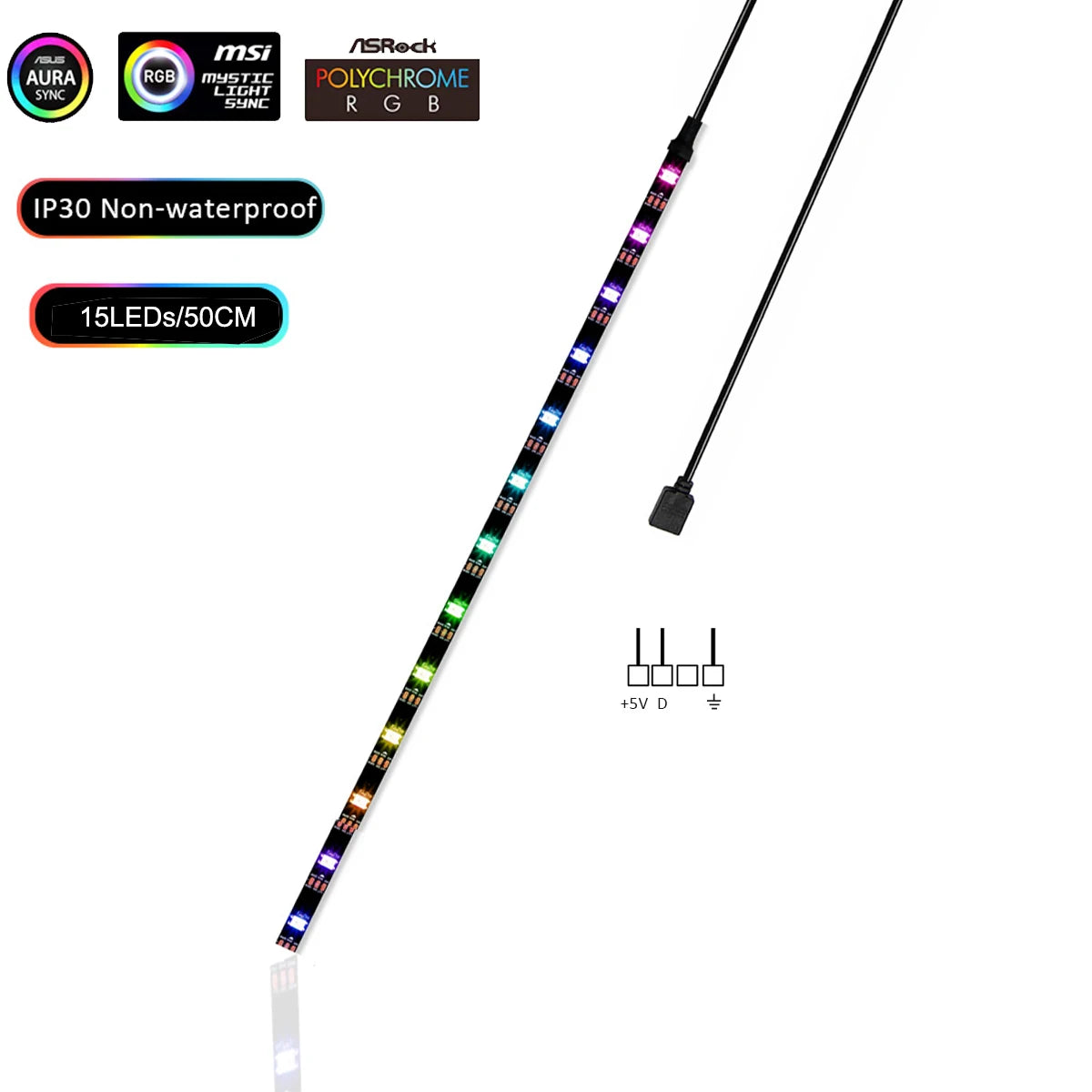 ruban led flexible magnétique noir multicolore 15leds 30leds ip20 ip65 ws2812b adressee