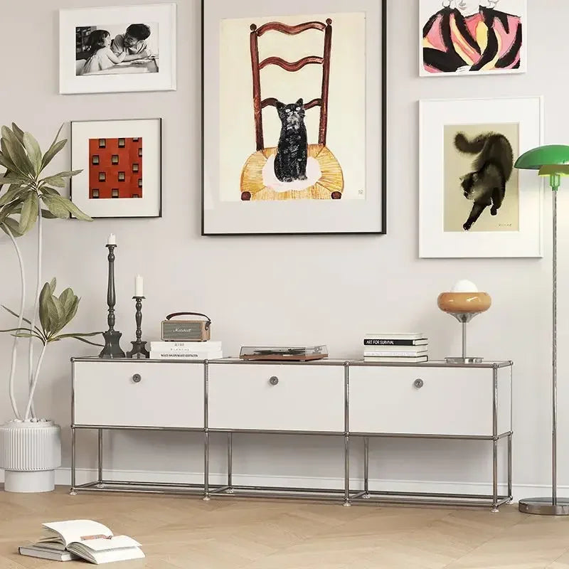 meuble tiroirs blanc moderne poignées multifonction salon chambre coucher