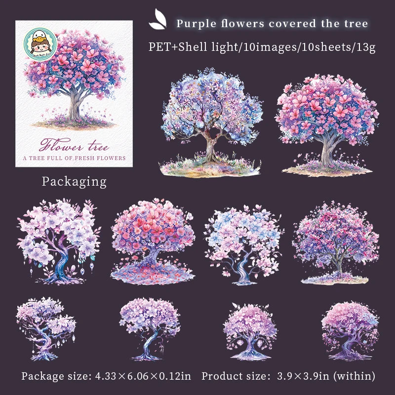 autocollants transparents fleurs colorées arbre feuilles vertes scrapbooking journal intime 10 pièces multicolore