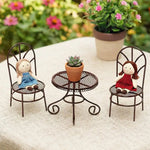 chaises table miniature métal grillagé vintage beige coussin serviette