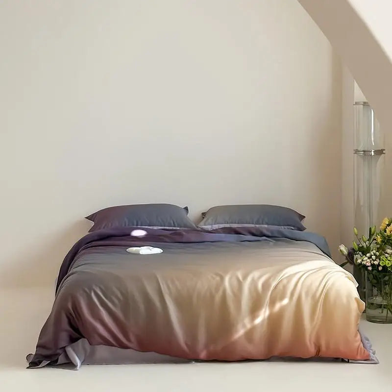 lit drap violet gris moderne ultra doux soyeux housses oreillers taies soft confortable été