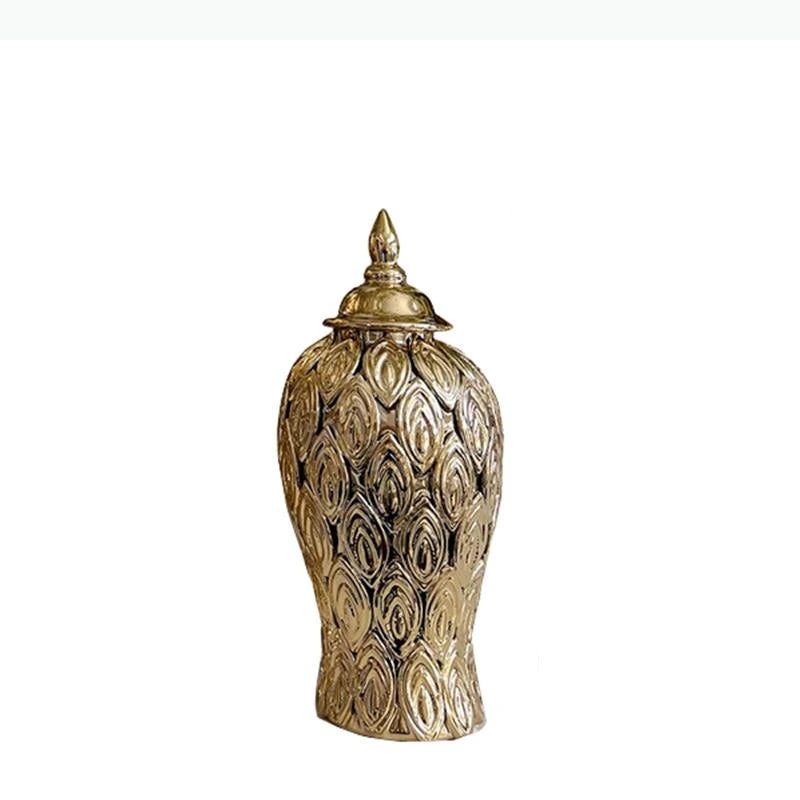 vase doré oiseau plume couvercle classique grande taille décoration fleur