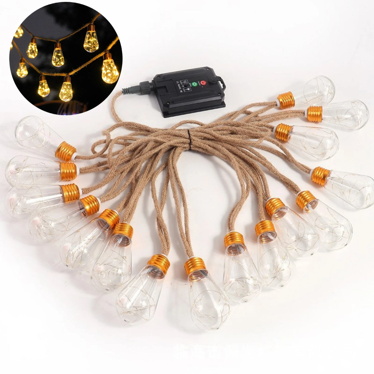 guirlande lumineuse solaire 16 ampoules vintage transparente marron clair bohèmeextérieur