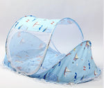lit parapluie bébé ballons motifs franges transparent filet bleu rose matelas oreiller