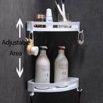 étagère salle bain blanc moderne adhésive shampooing gel douche lotion parfum verre boucles d'oreilles