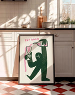 affiche moderne say when vin silhouette verre bouteille minimaliste couleur rose vert blanc