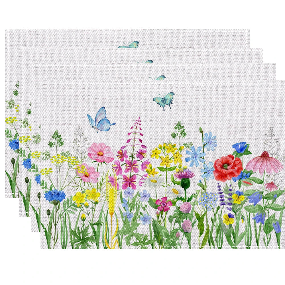 serviettes table lin transparent motif fleurs colorées moderne cuisine salle manger