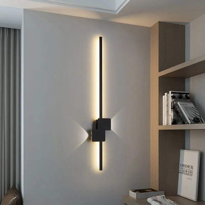 applique murale led noire moderne minimaliste effet lumineux linéaire contemporaine fixée mur 60 90
