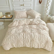 housse couette fleuri plissée 3d texturée motifs floraux ensemble literie crème taies oreiller fermeture