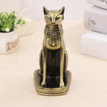 statue égyptienne chat bastet bronze doré hiéroglyphes collier décoration maison ancienne