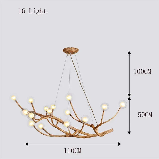 suspension lumineuse moderne branches naturelles sphères translucides marron clair blanc