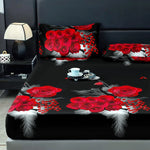 ensemble literie motifs roses noires blanches moderne drap housse taies oreillers