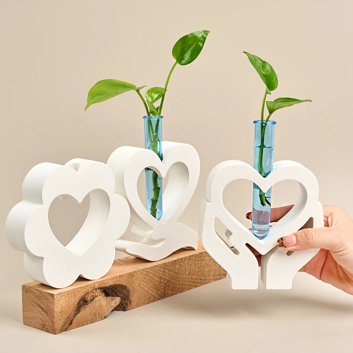 moule silicone vase coeur blanc moderne bricolage hydroponie plante résine plâtre artisanal fixations adhésif