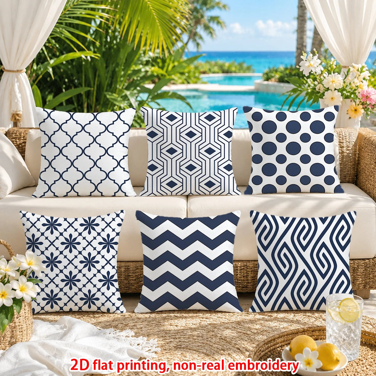 lot housses coussin géométriques bleu marine canapé salon chambre moderne