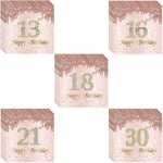 serviettes fête élégantes rose pâle strass dorés texte happy birthday anniversaire strass chiffres festive