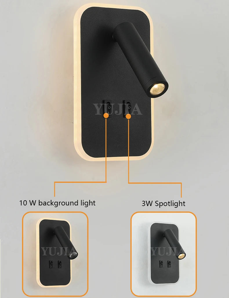 lampe murale multifonction moderne prise usb interrupteur double finition noire blanche minimaliste