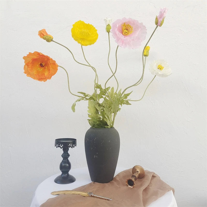bouquet fleurs artificielles poppies blanc jaune rose decoration maison exterieur 105cm moderne
